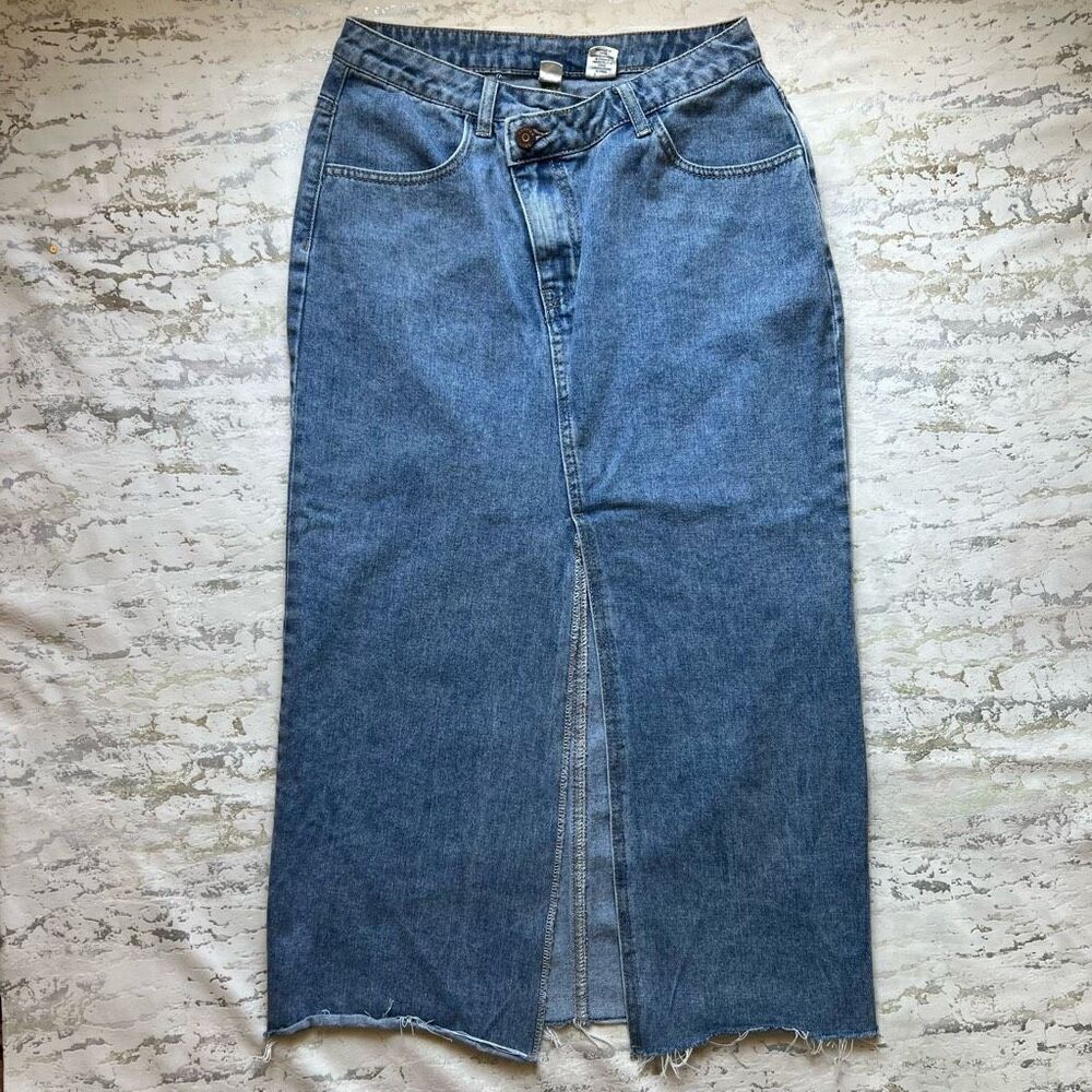 Happily Grey crossover Denim Midi Skirt